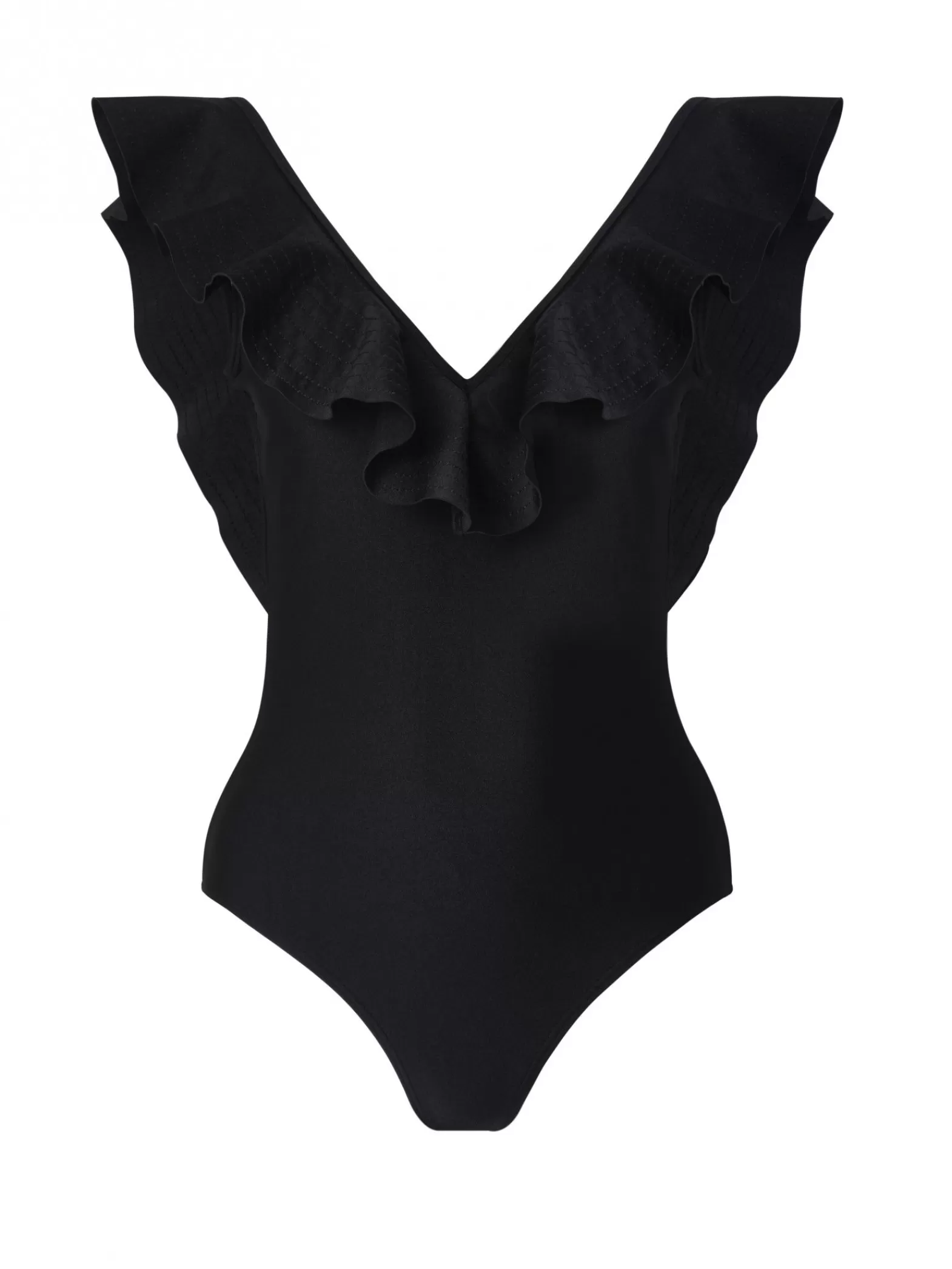 Malina By Baddrakt Paola Ruffled V-Neck Black^ Badkläder