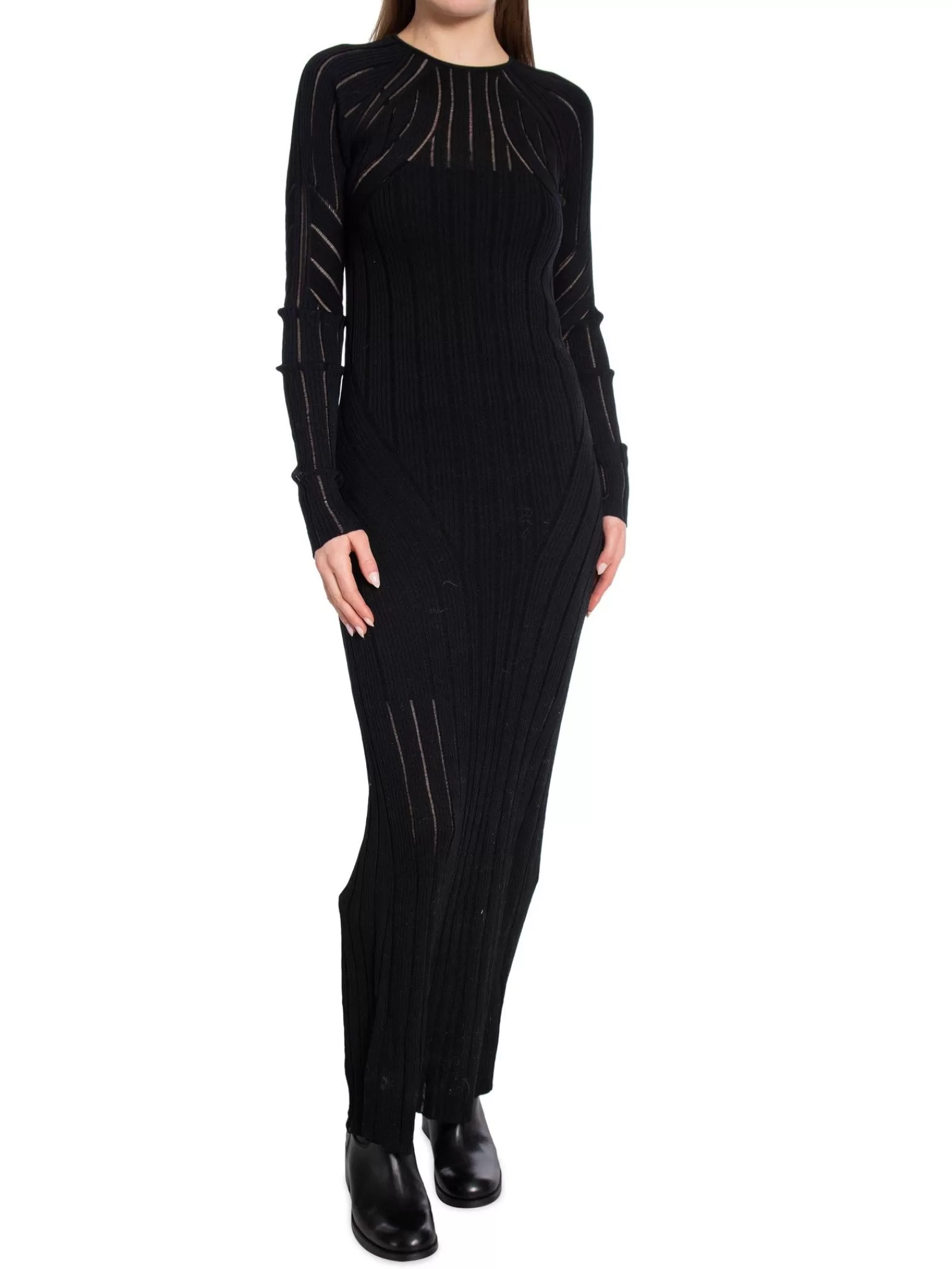 Calvin Klein Klanning Laddered Rib Maxi Knit Black^ Klänningar