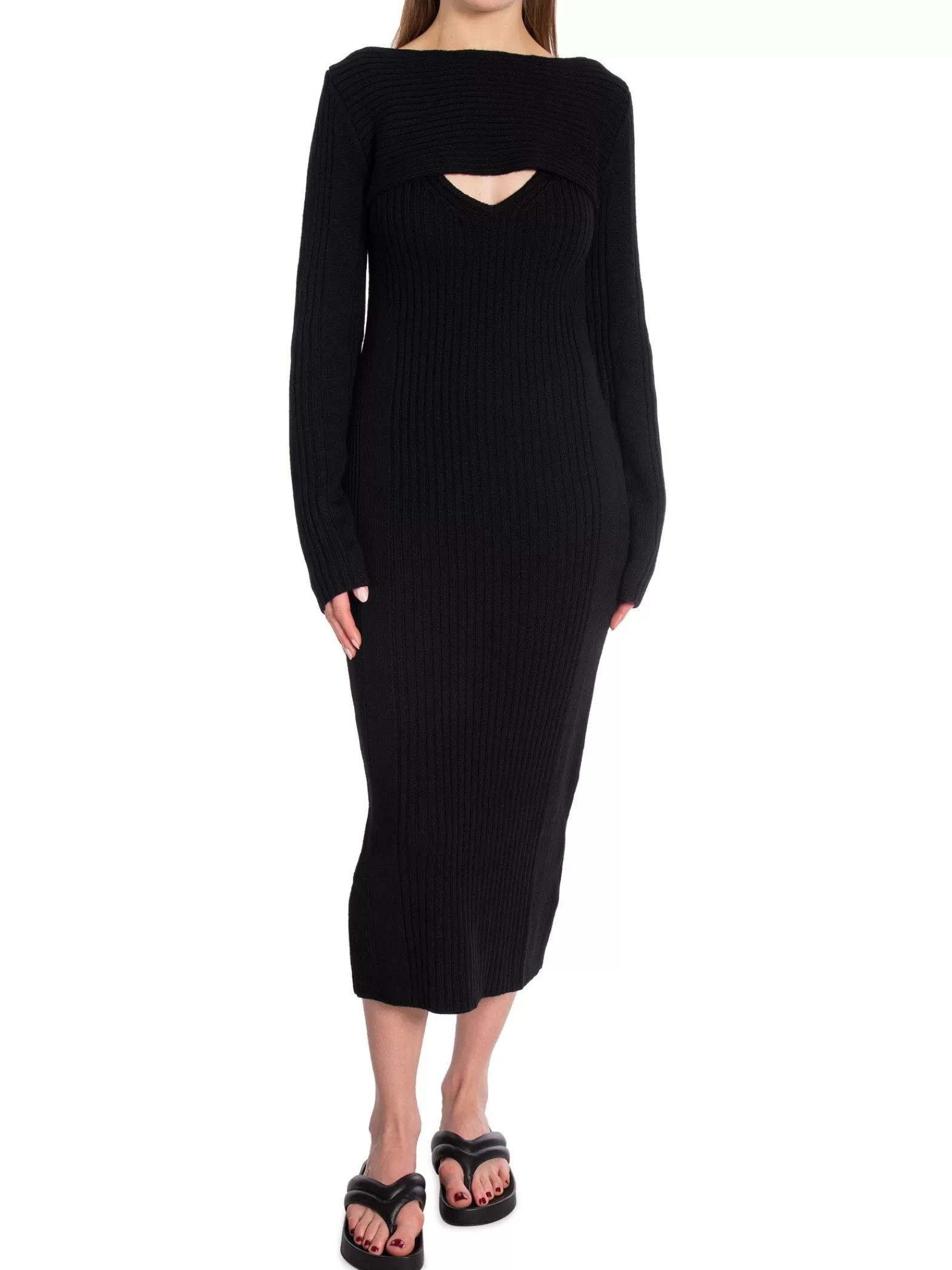 Calvin Klein Klanning Soft Wool Rib Layered Knit Black^ Klänningar