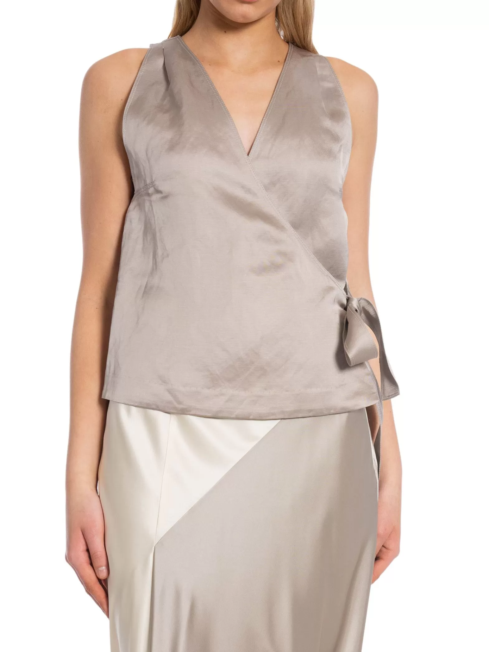 Calvin Klein Topp Viscose Linen Halterneck Sand Pebble^ Toppar