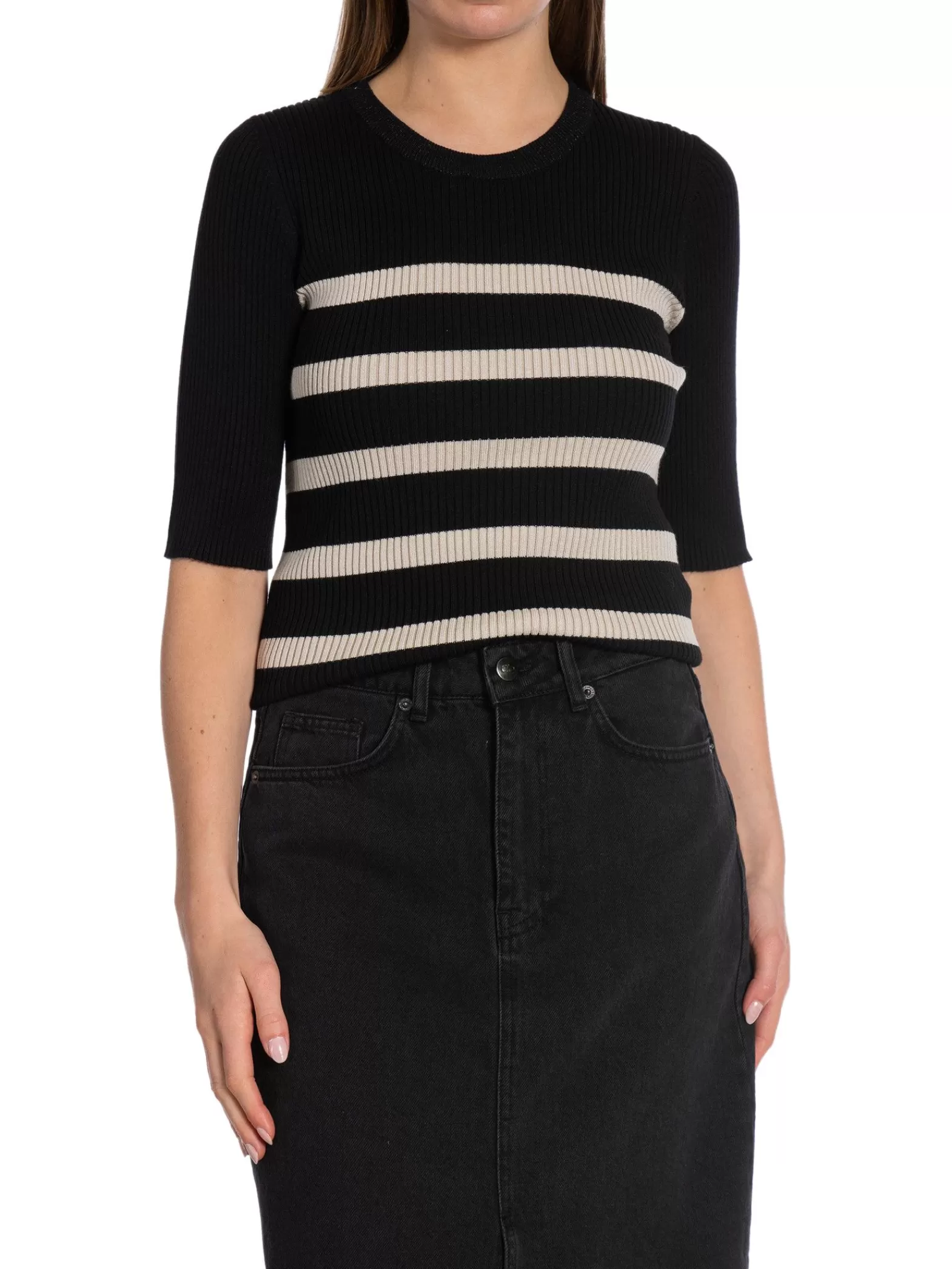 Co´couture Co'Couture Troja Badu Stripe Midi Sleeve Knit Black^ Tröjor & Koftor