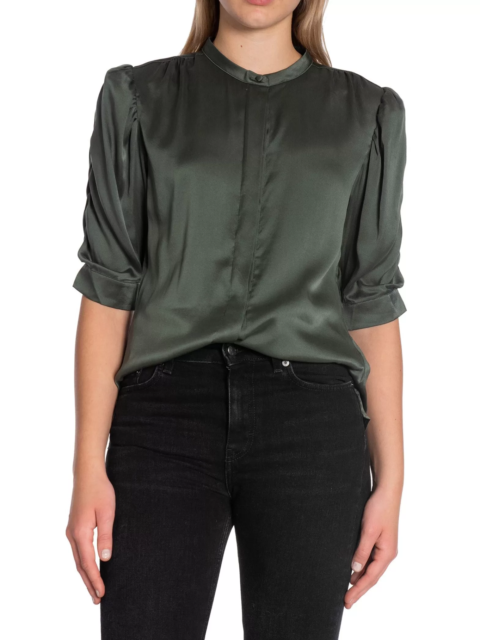 DANTE6 Blus Pernaud Silk Smocked Graphite Green^ Blusar