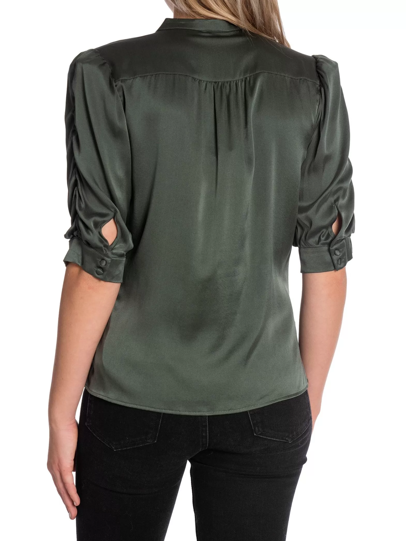 DANTE6 Blus Pernaud Silk Smocked Graphite Green^ Blusar