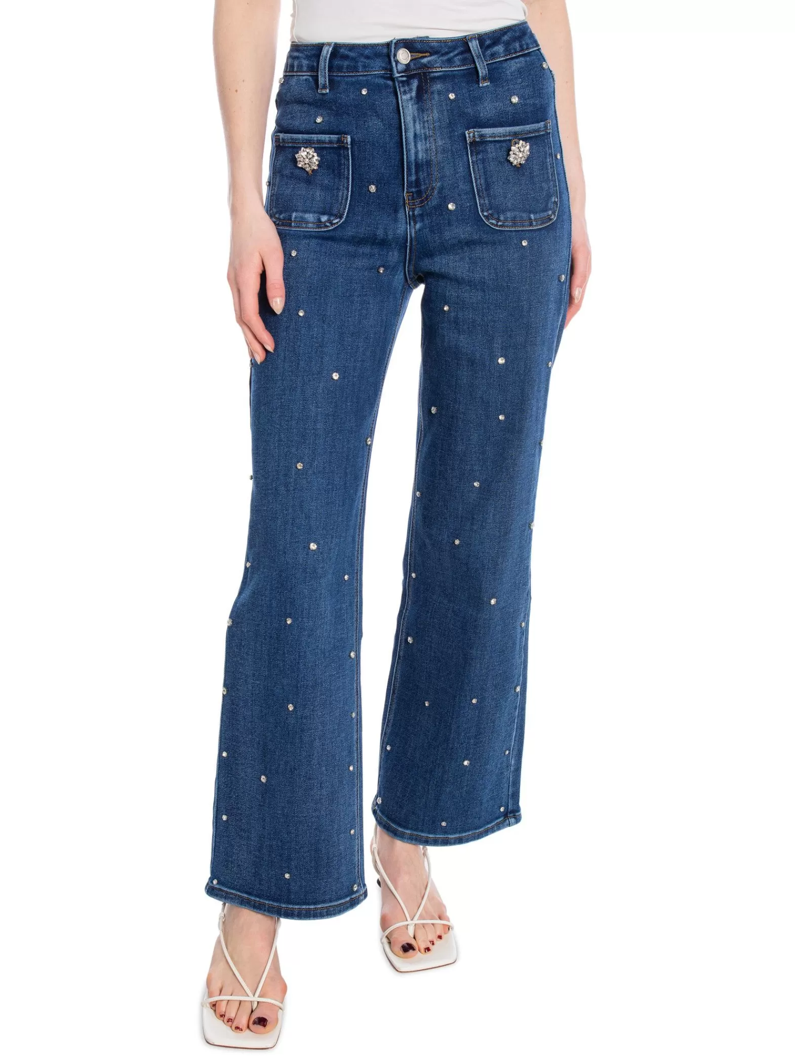 Denim Life Jeans Diamond Buttons Wire Leg F3781^ Jeans