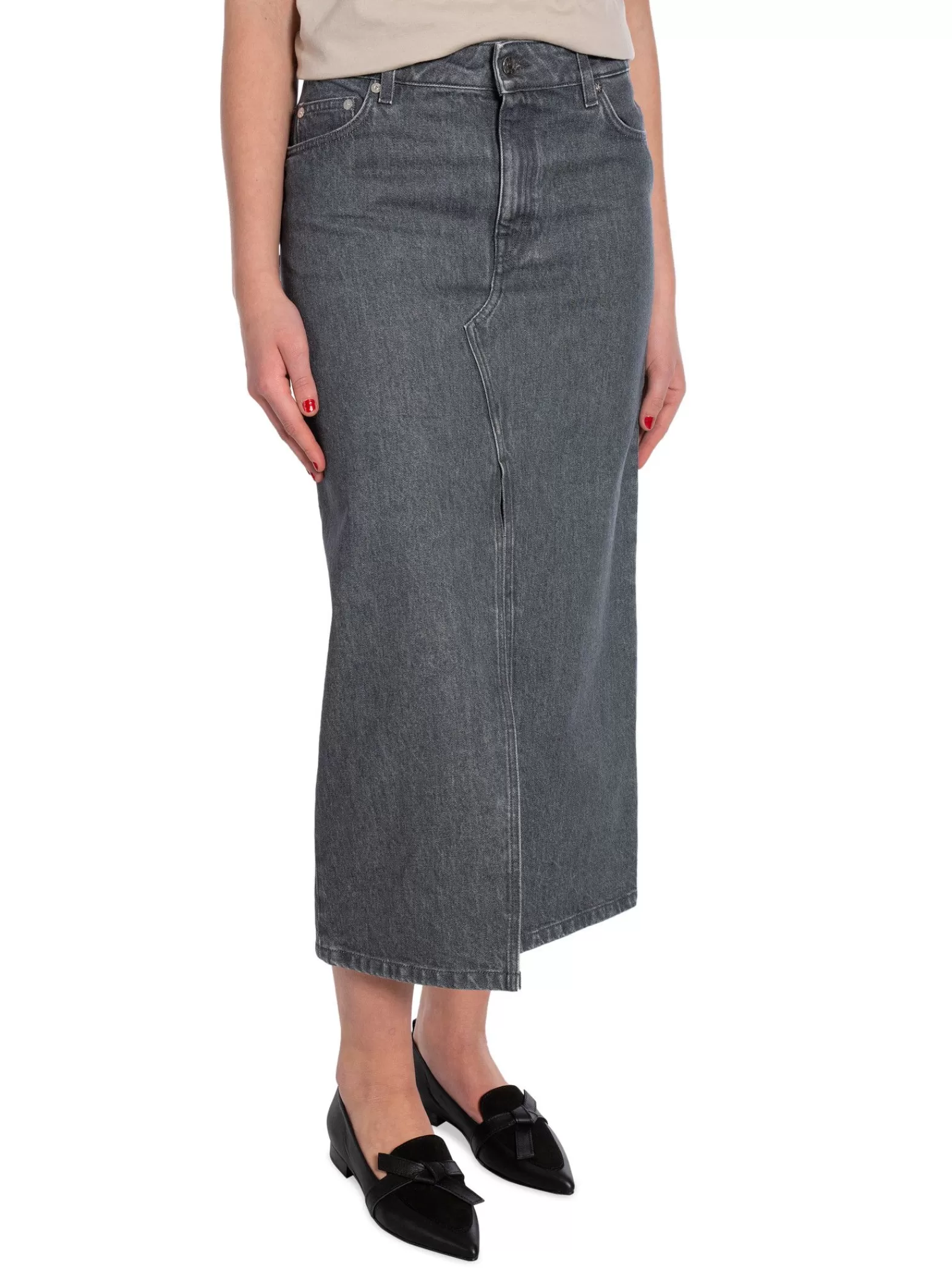 Filippa K Kjol Long Slit Denim Mid Grey^ Kjolar