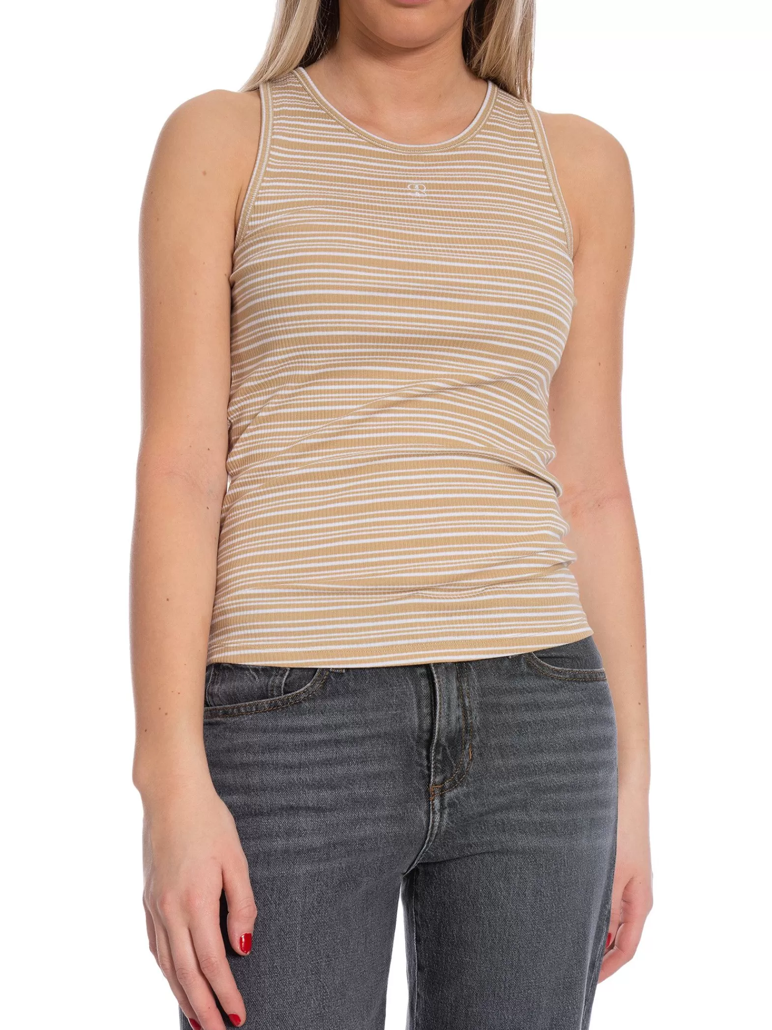 Filippa K Topp Striped Fine Rib Tank White^ Linnen