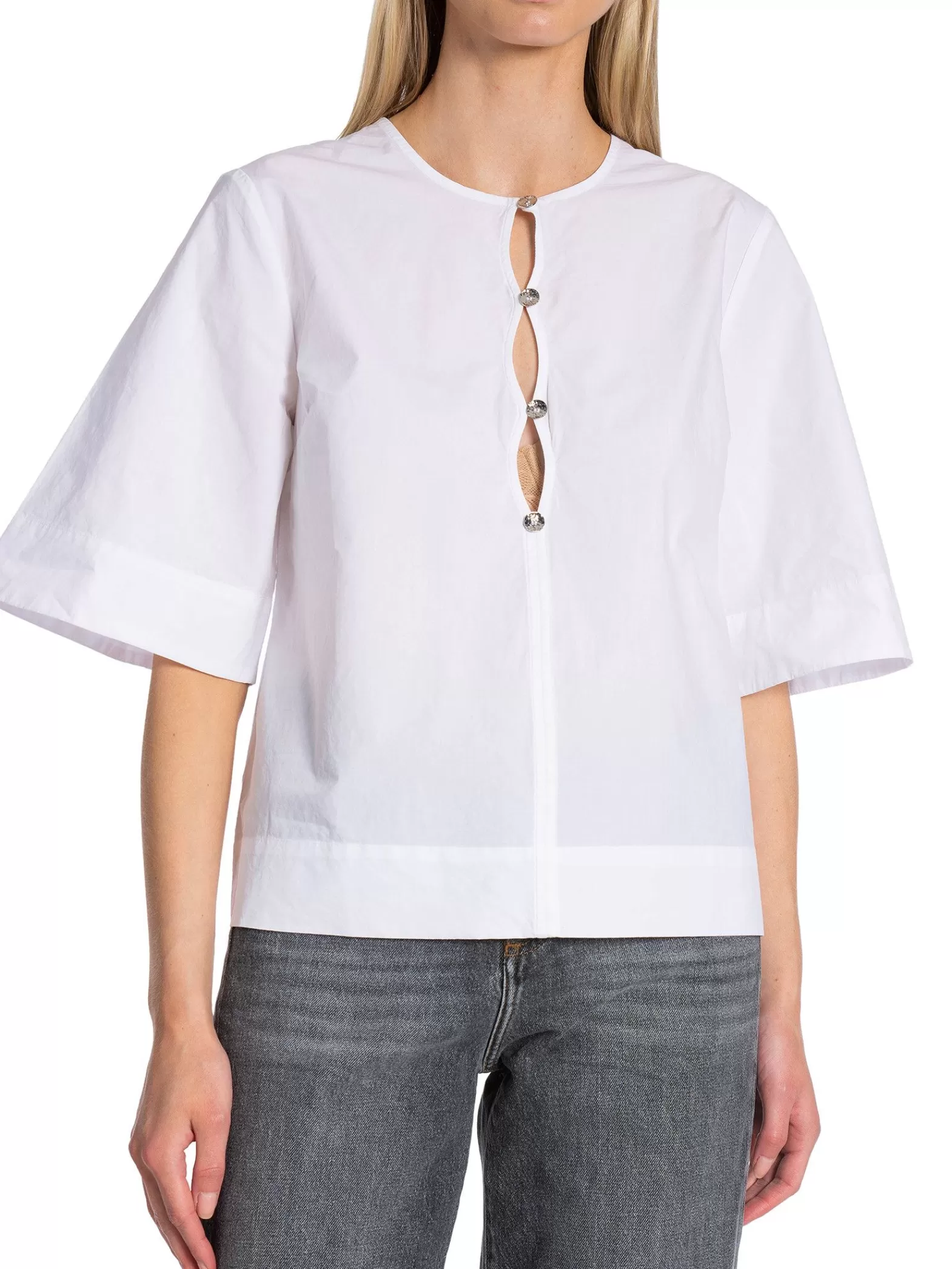 Ganni Blus Poplin Bright White^ Blusar