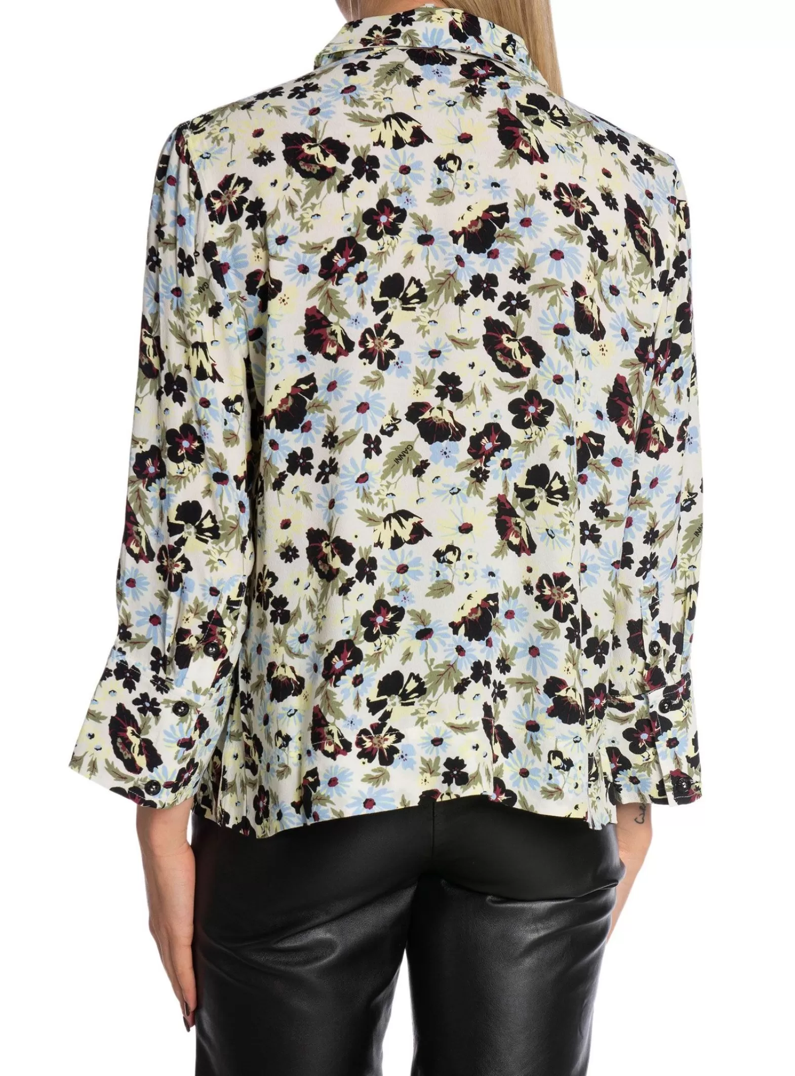 Ganni Blus Printed Crepe Meadow Egret^ Blusar