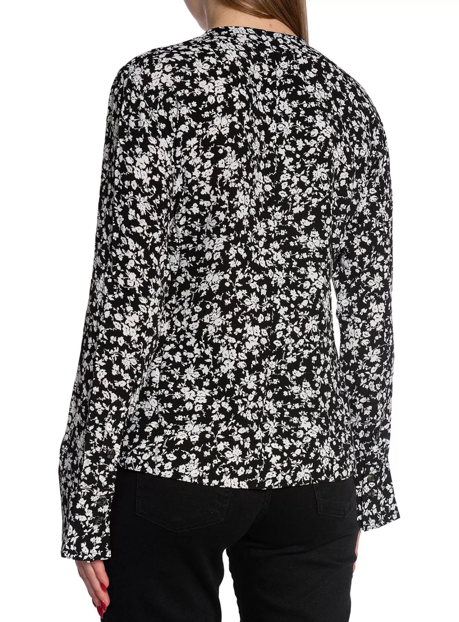 Ganni Blus Printed Crepe O-Neck Black^ Blusar