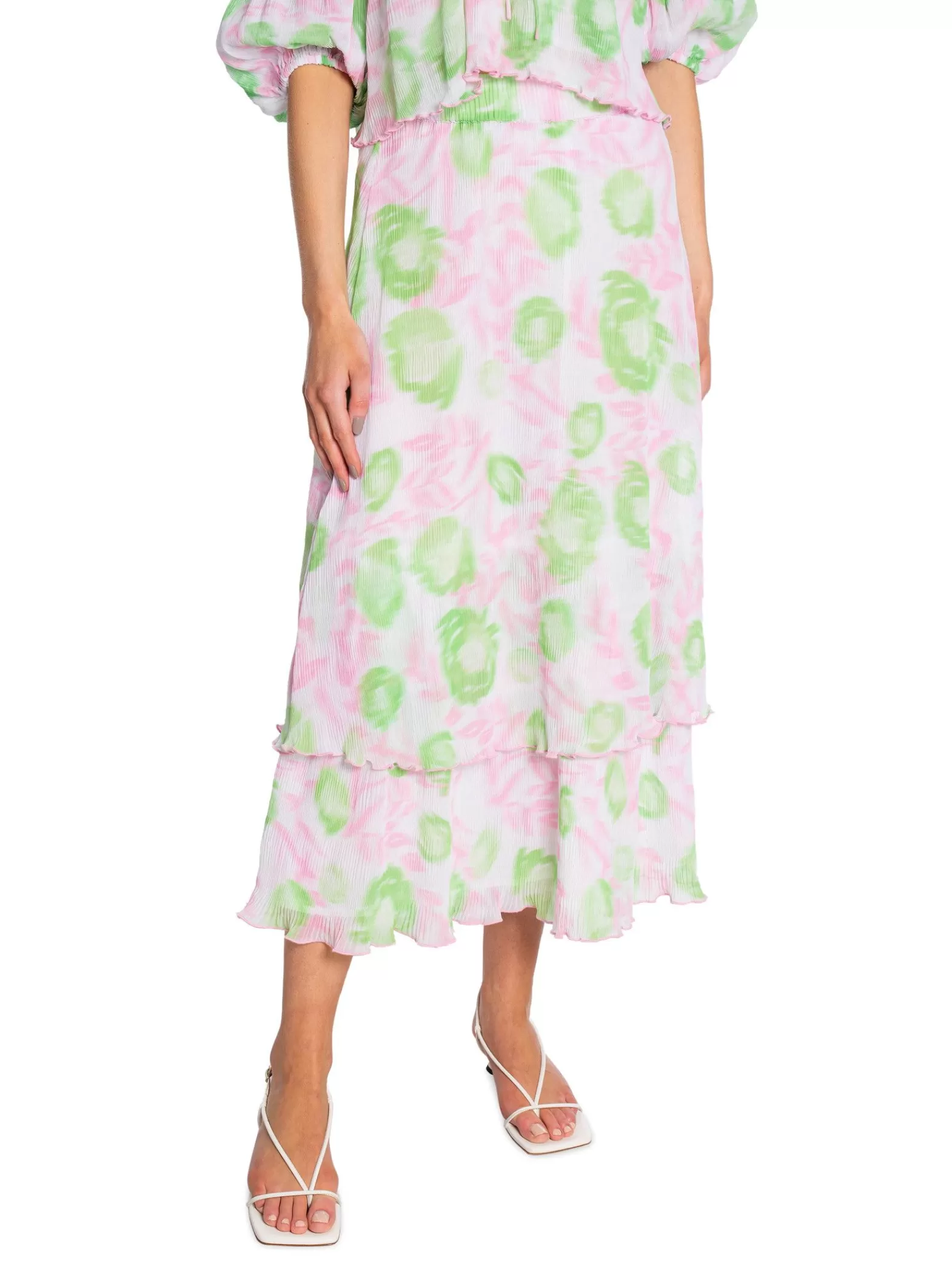 Ganni Kjol Pleated Georgette Layedred Maxi Pink Tulle^ Kjolar