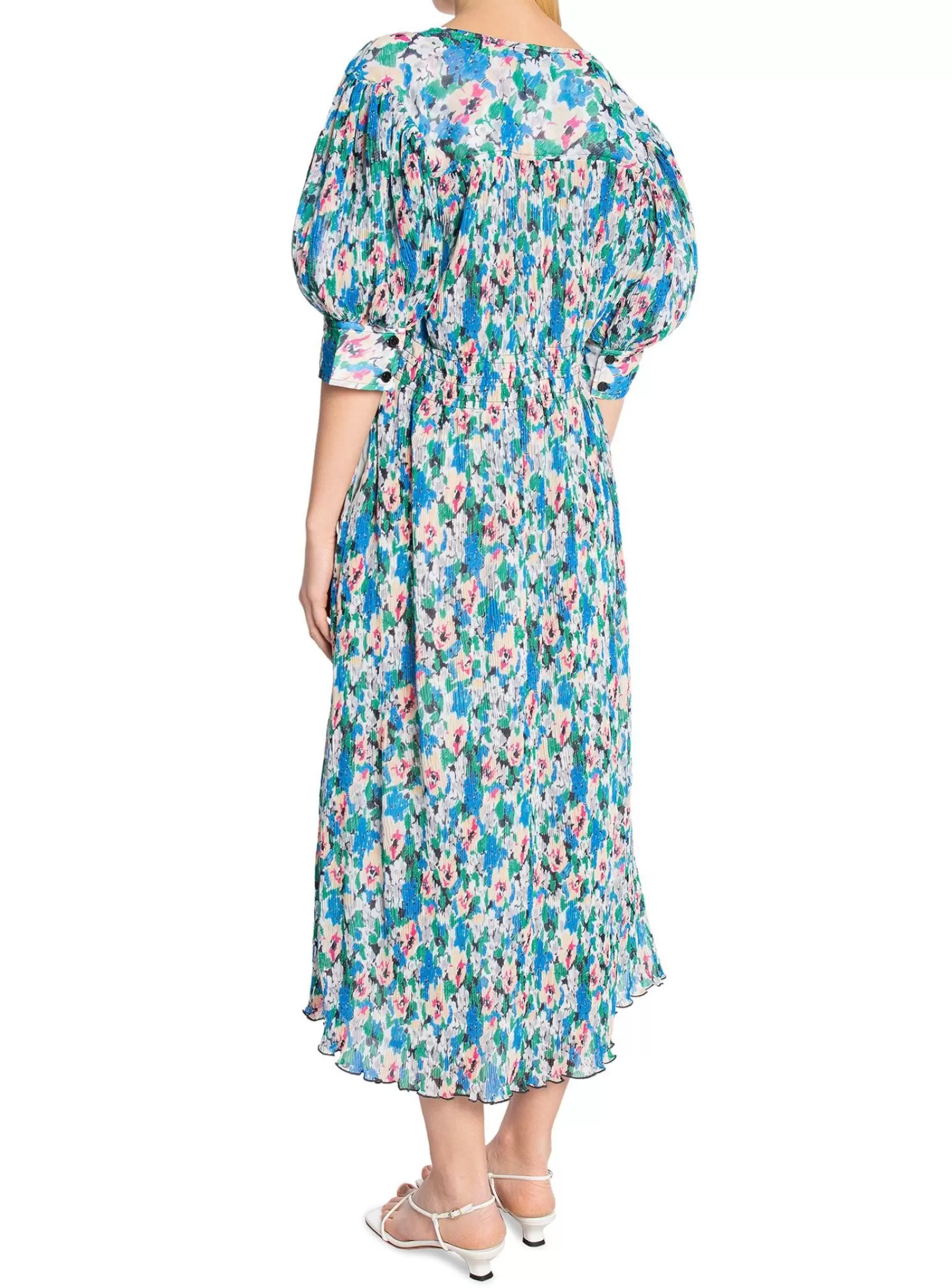 Ganni Klanning Pleated Georgette Floral Azure Blue^ Klänningar