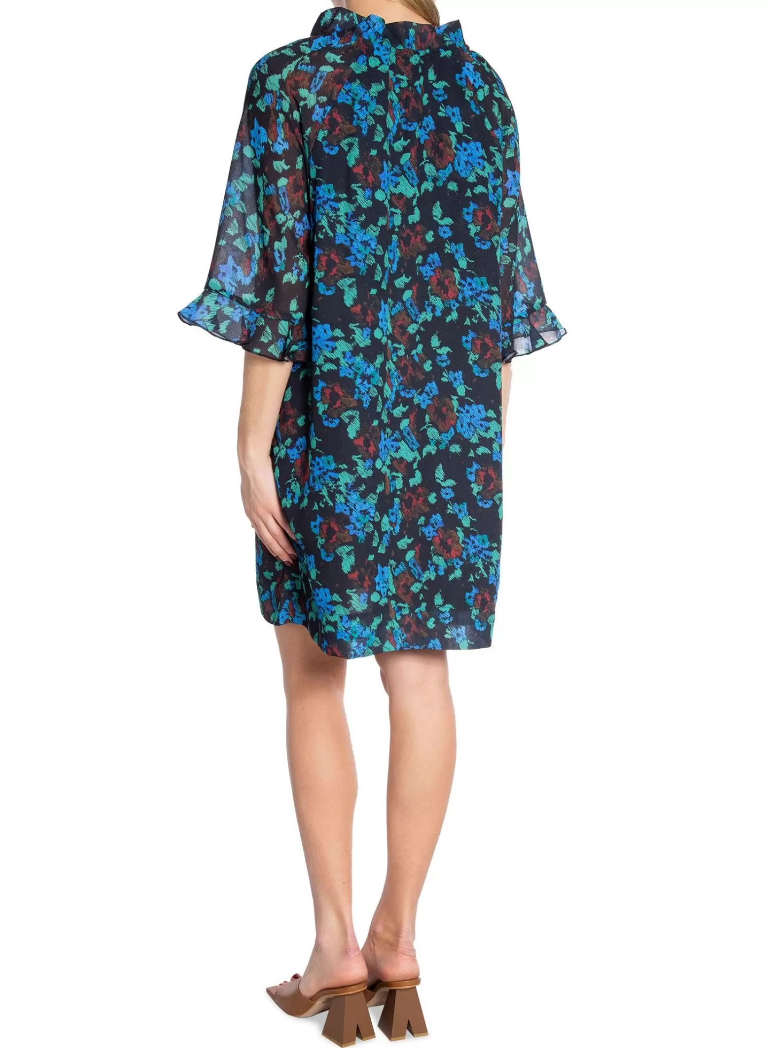 Ganni Klanning Printed Crepe Meadow Azure Blue^ Klänningar