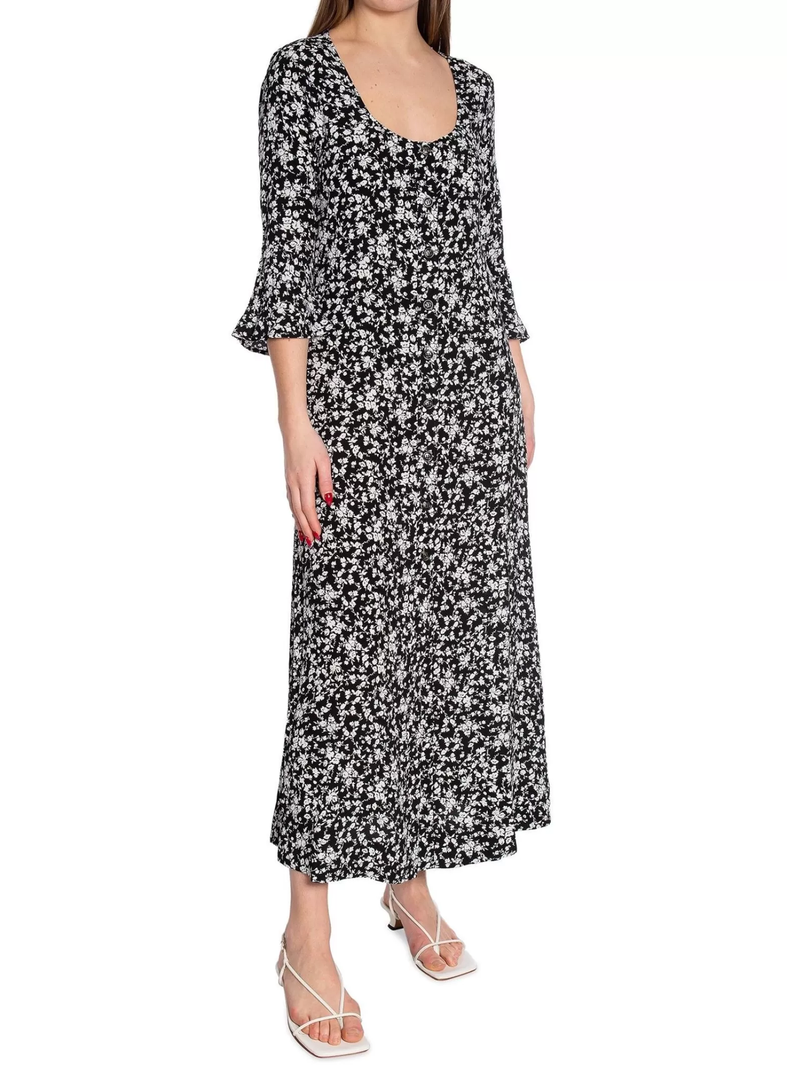 Ganni Klanning Printed Crepe U-Neck Black^ Klänningar