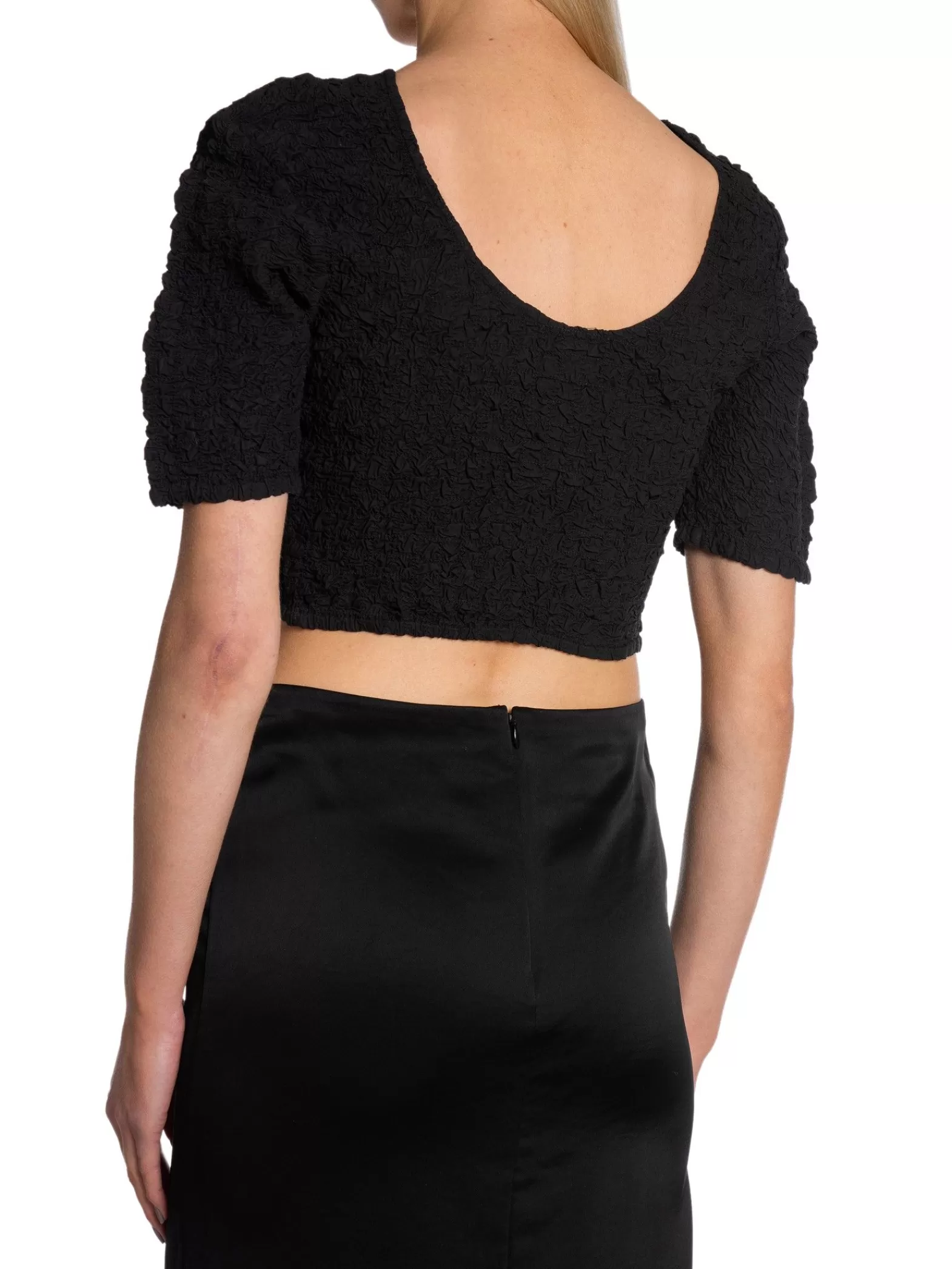 Ganni Topp Cotton Poplin O-Neck Cropped Smock Black^ Toppar