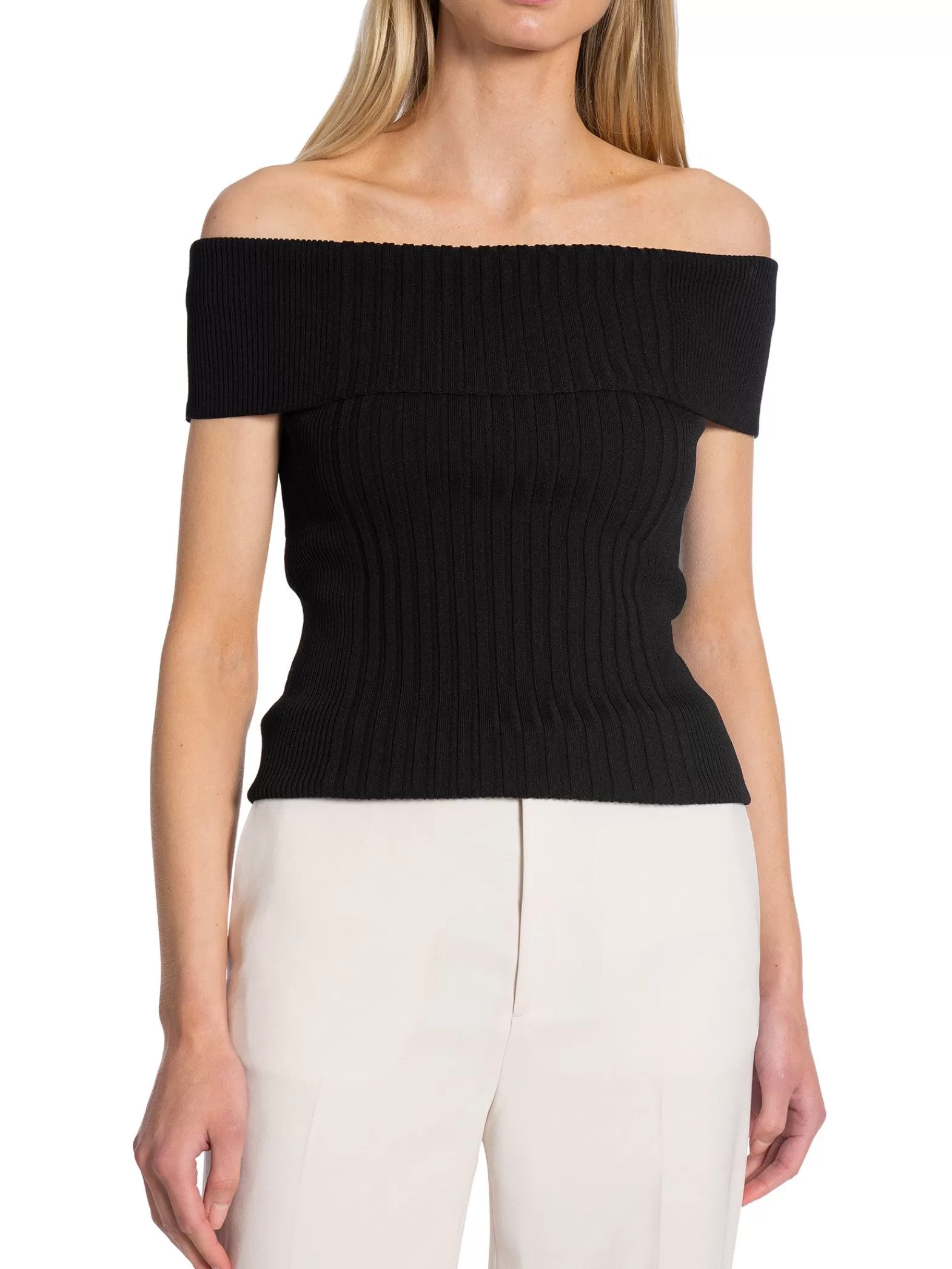 Ganni Topp Melange Knit Off Shoulder Black^ Toppar