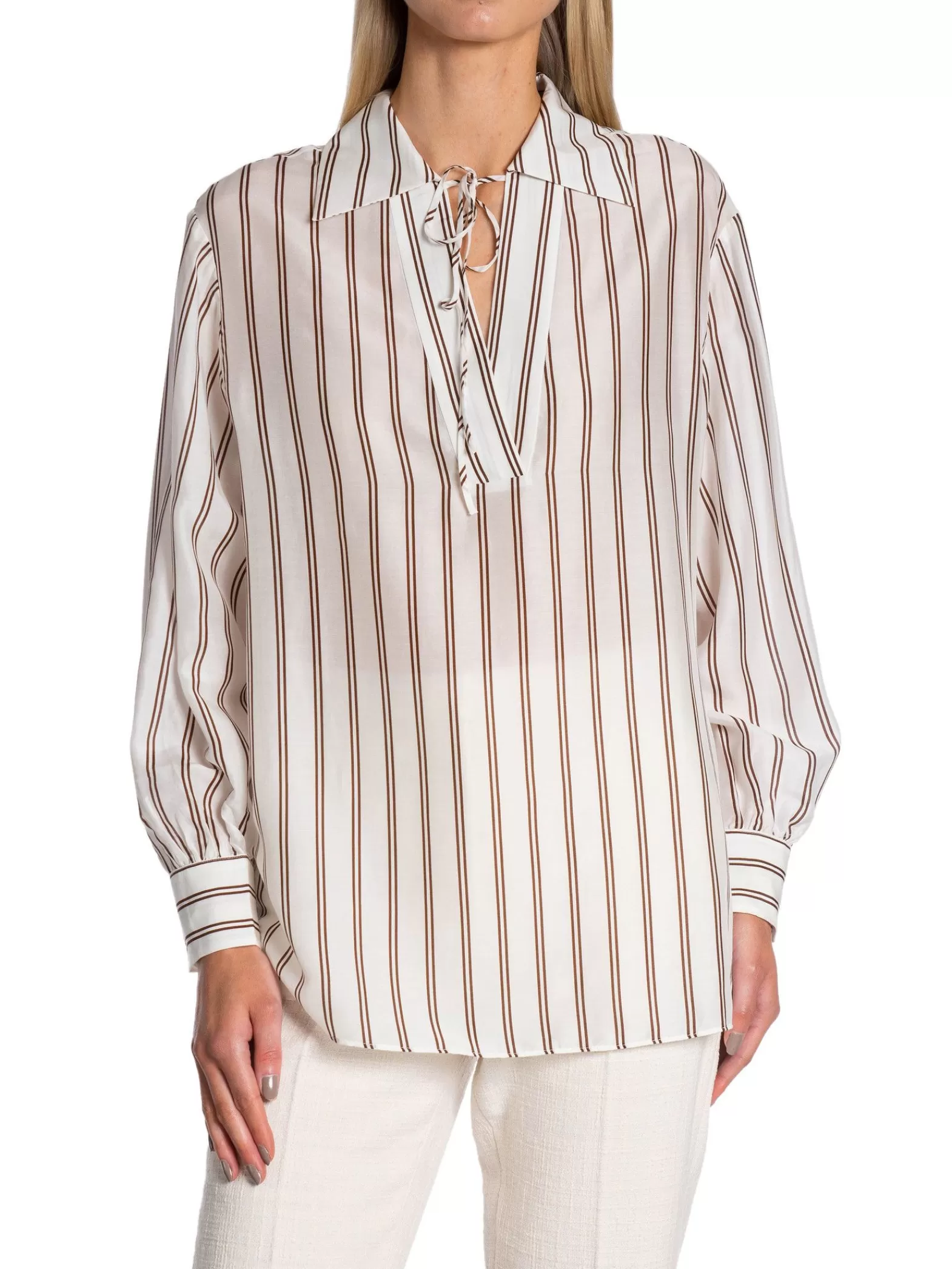 GANT Blus V-Neck Stripe Eggshell^ Blusar