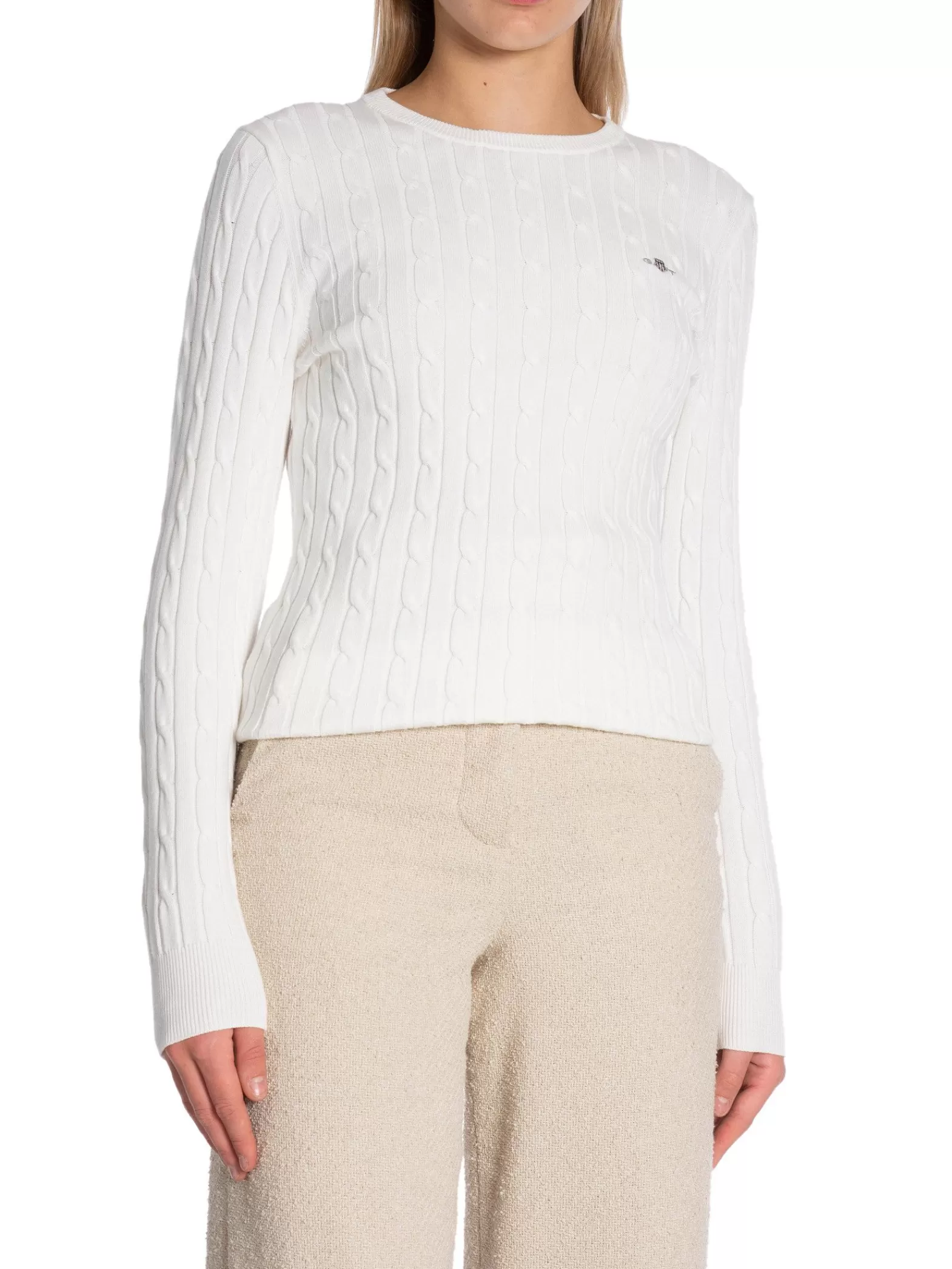 GANT Troja Stretch Cotton Cable C-Neck Eggshell^ Tröjor & Koftor