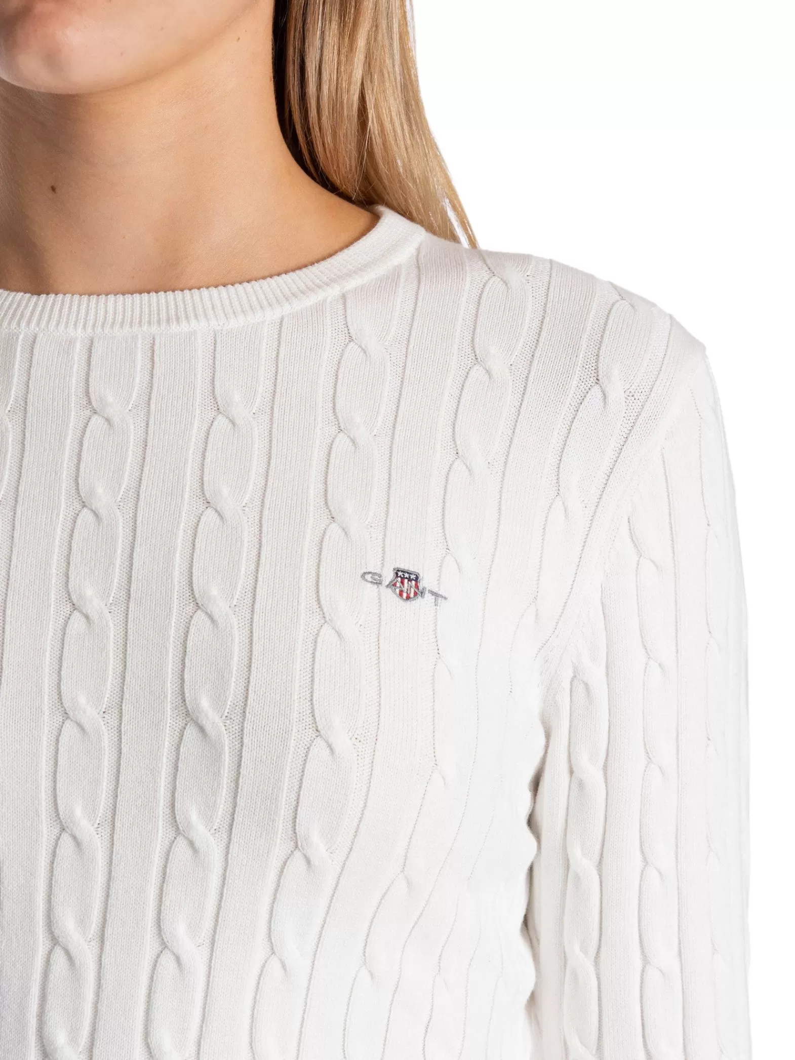 GANT Troja Stretch Cotton Cable C-Neck Eggshell^ Tröjor & Koftor