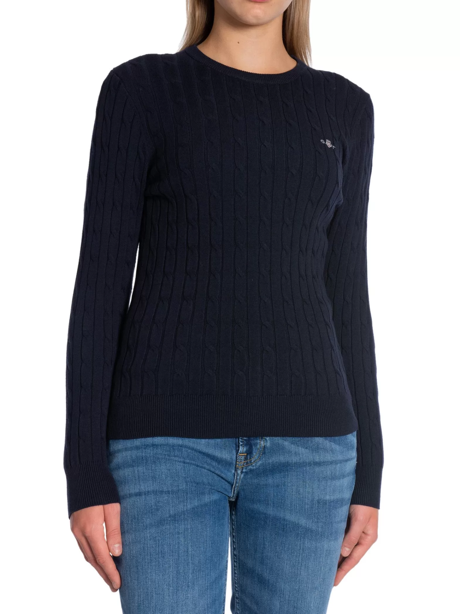 GANT Troja Stretch Cotton Cable C-Neck Evening Blue^ Tröjor & Koftor