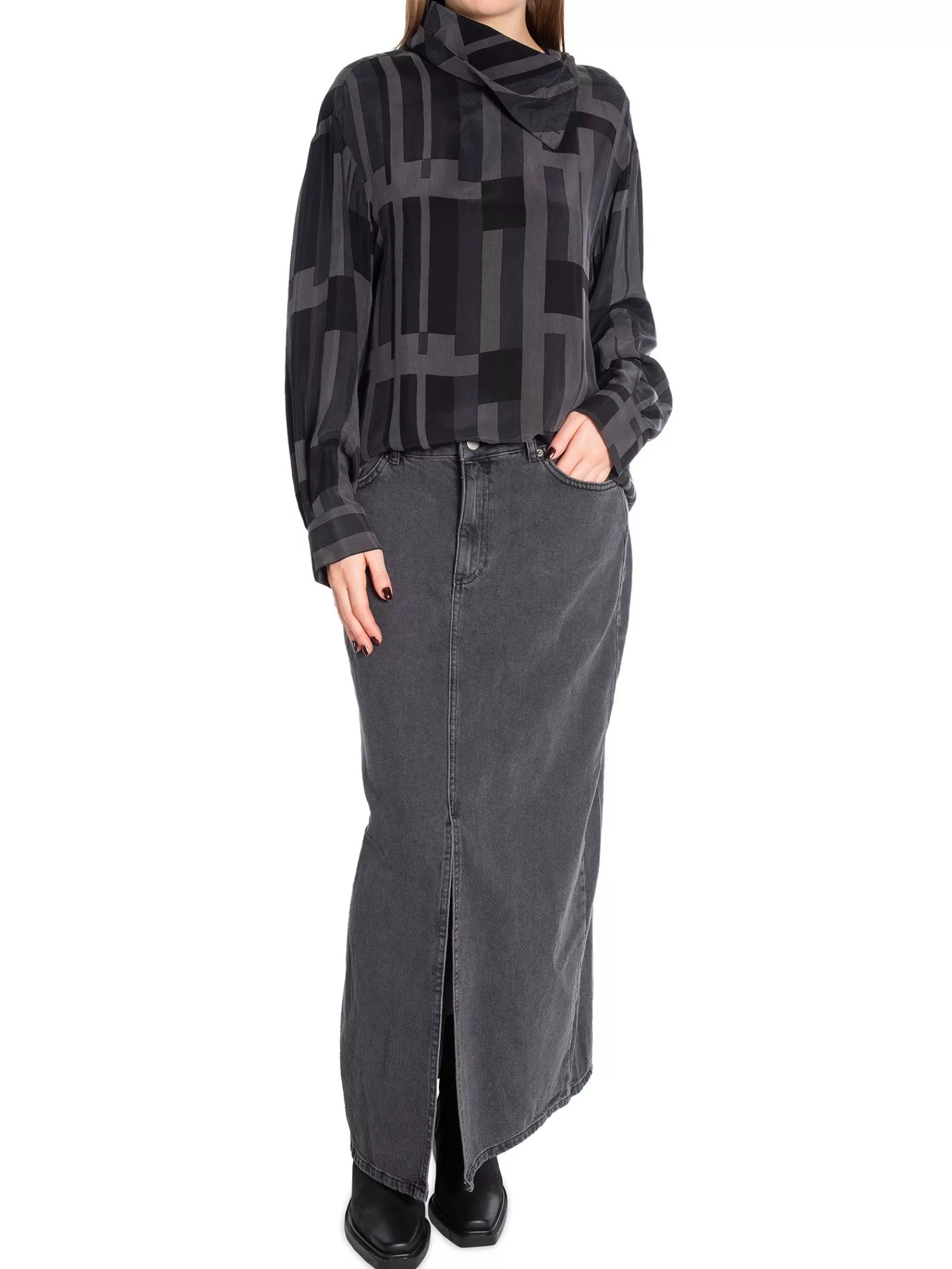 Marimekko Skjorta Salvain Attika Black/Dark Grey^ Blusar