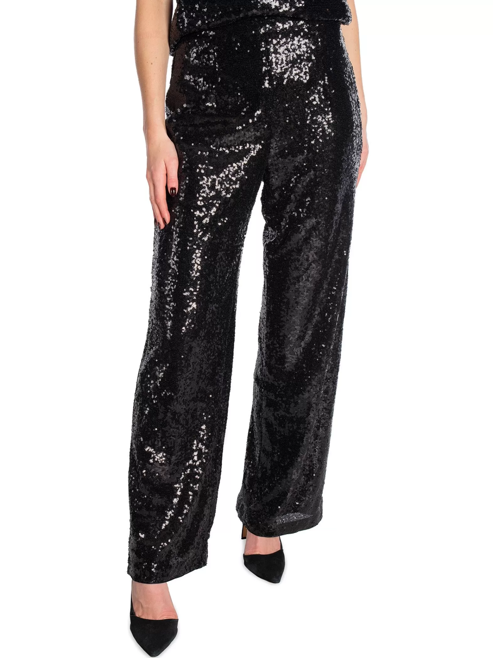 Selected Femme Byxa Alaia Hw Long Sequins Black^ Byxor