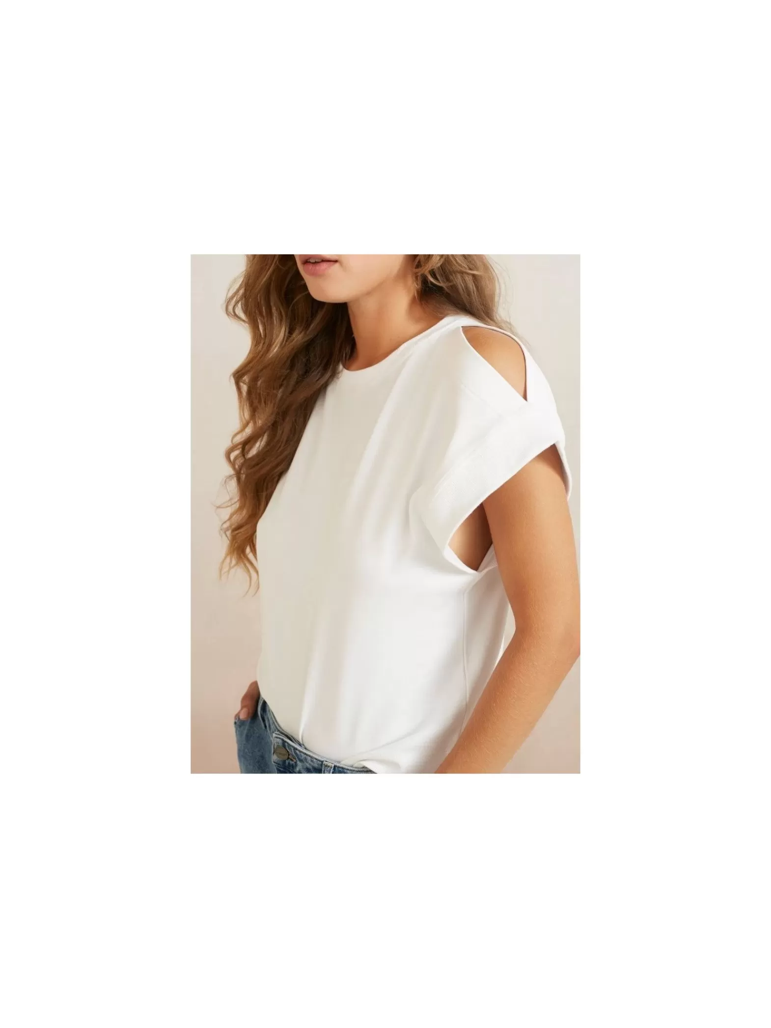 YAYA Topp Open Shoulder And Rib Details Pure White^ Toppar